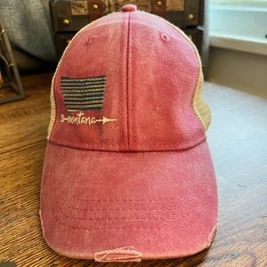 Distressed pink Montana trucker hat; gently used